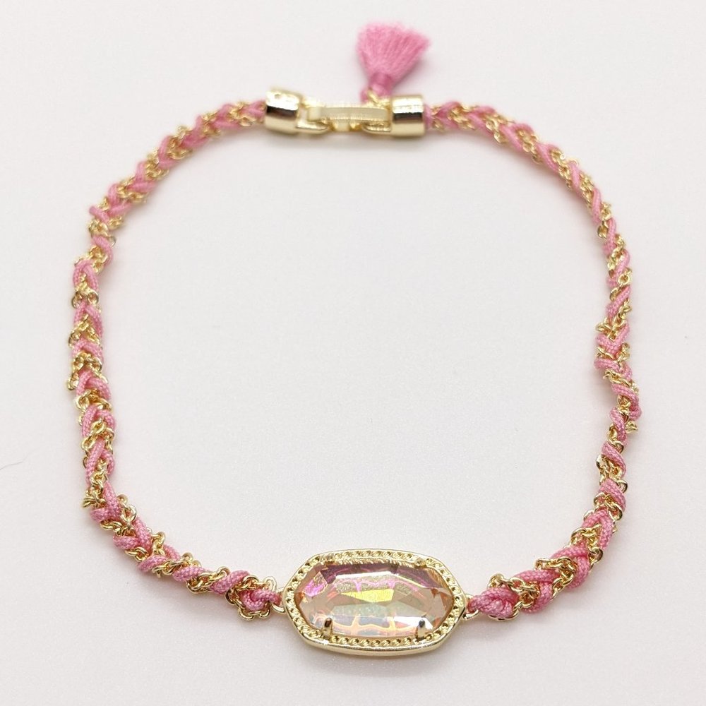 KENDRA SCOTT Elaina Gold Friendship Bracelet - Pink Cord + Dichroic Glass Stone